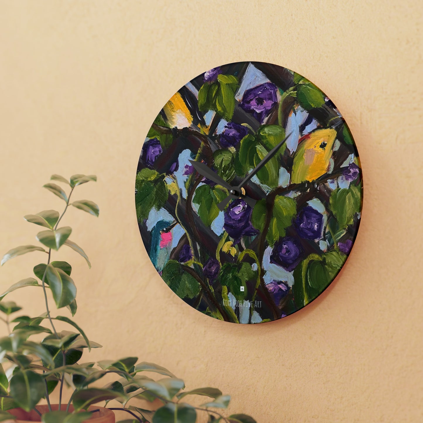 Birds on the Lattice Acrylic Wall Clock