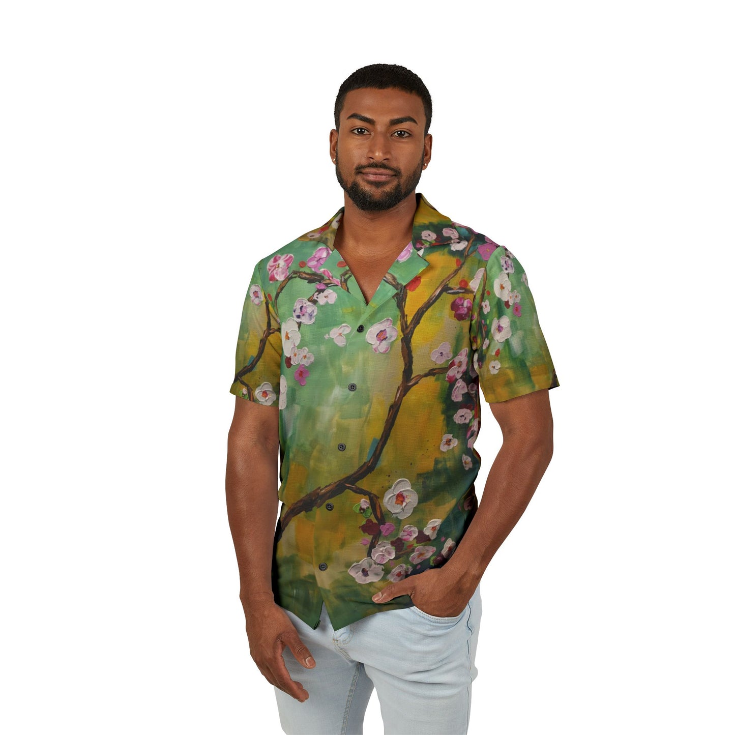 Men's Hawaiian Camp Shirt (AOP)-Abstract Cherry Blossoms