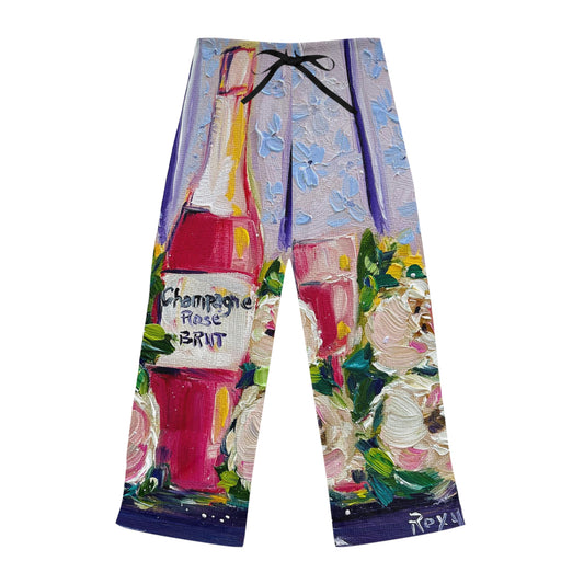 Pajama Pants - Pink Champagne and Peonies- Women's Pajama Pants