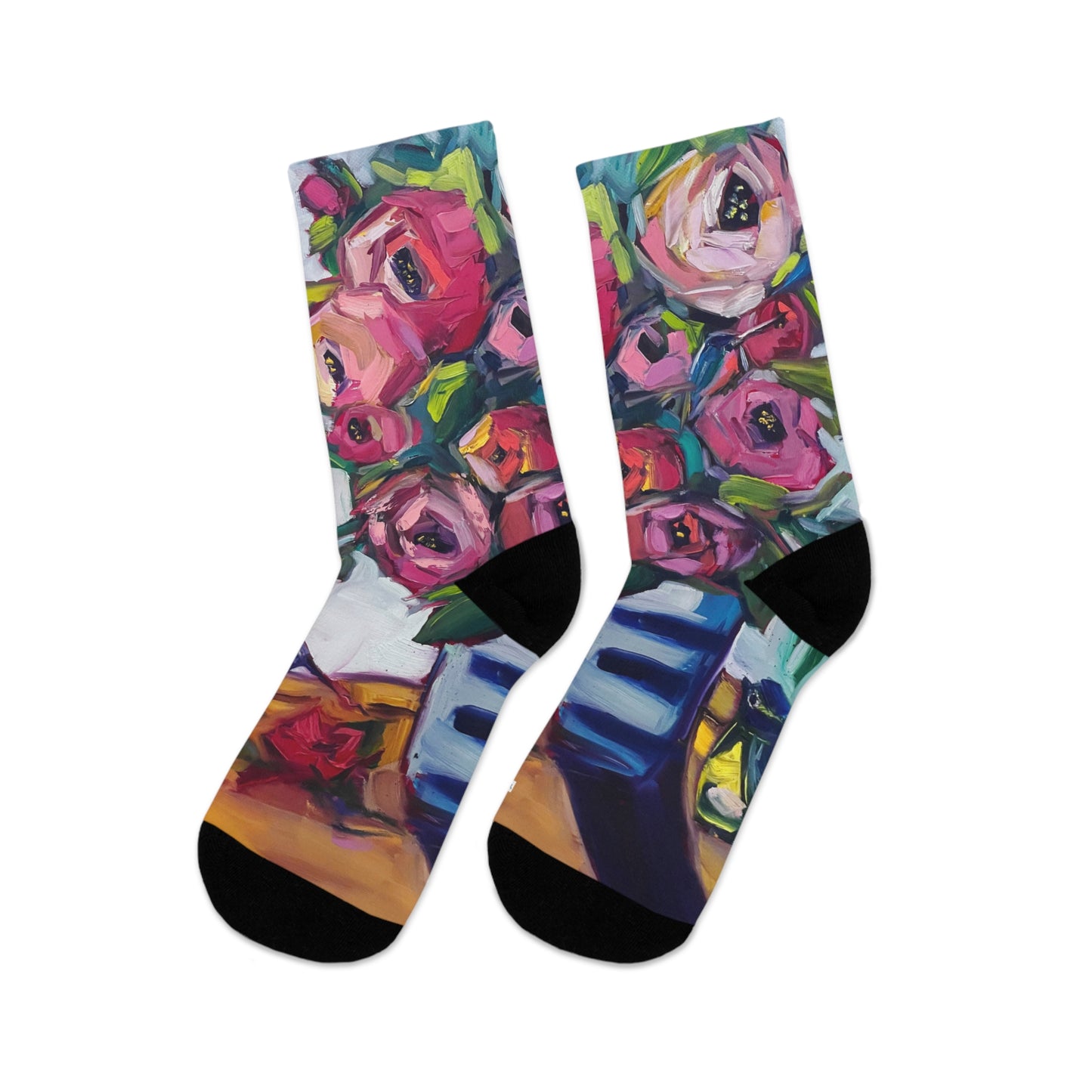 Bee Blooms Bee Roses and Birds Socks Black Socks