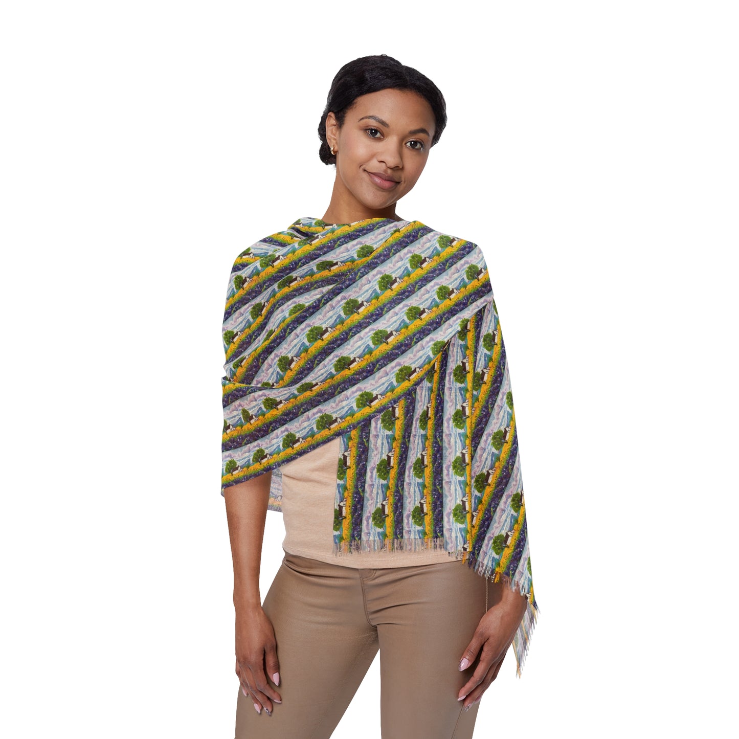 Colorful Scarf — Artistic Lightweight Neck Wrap- Sunflowers and Lavender Provence