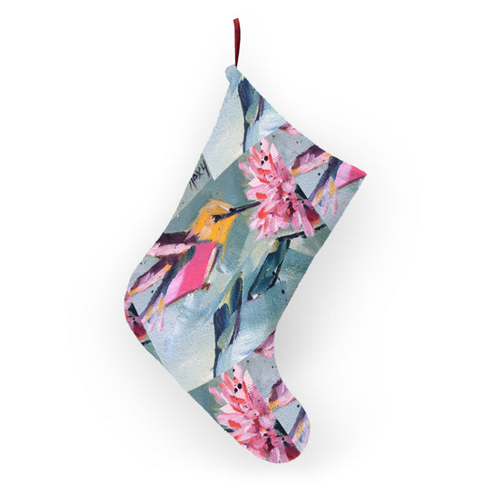 Pink Hummingbird Pink Flower Christmas Stocking