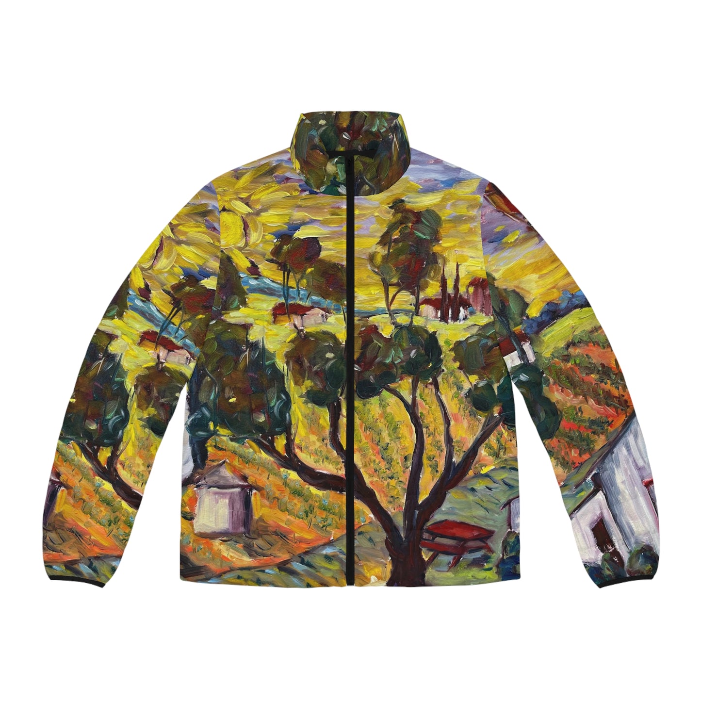 Men's Puffer Jacket - Roxy Rich Art, Unique Bright Colors-Ultimate Sunrise