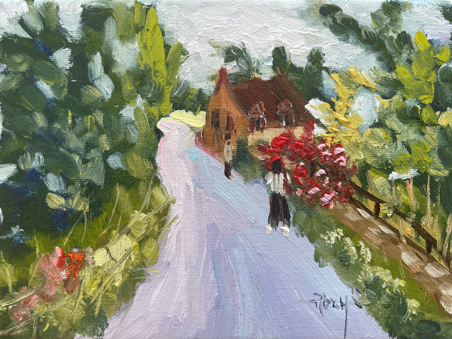 Summer Stroll in SnowshillCotswolds-Original Oil Painting 6x8 Framed