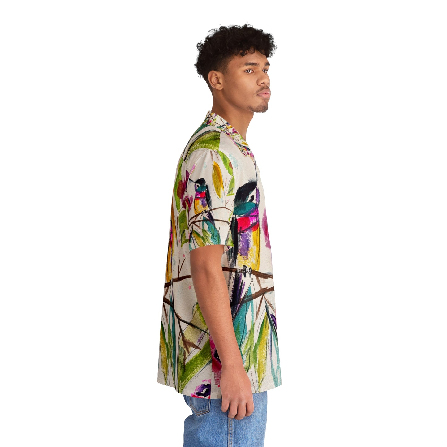 Pretty Perch Whimsical Hummingbird Men's Hawaiian Shirt