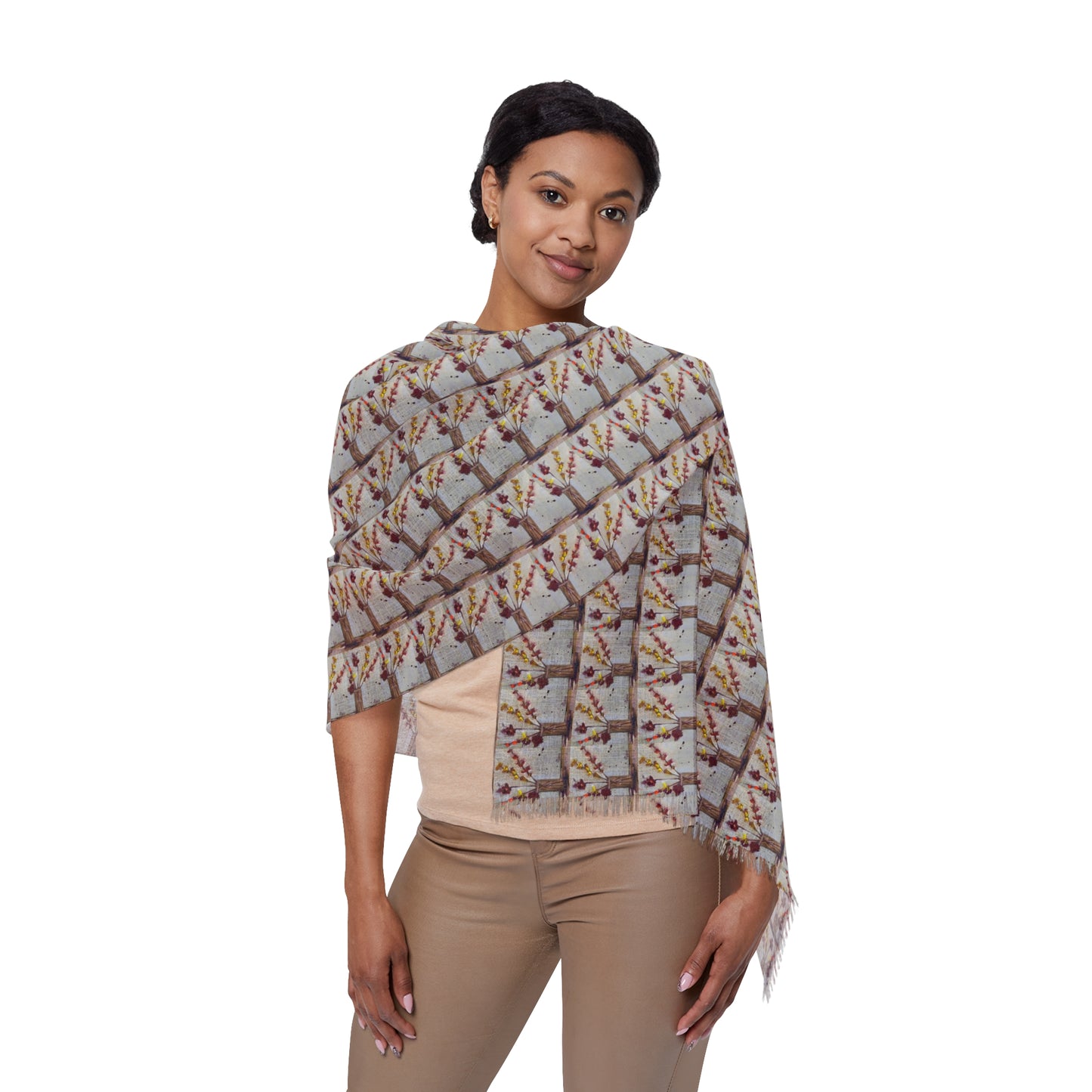 Colorful Scarf — Artistic Lightweight Neck Wrap- Autumn Leaves in a Vase