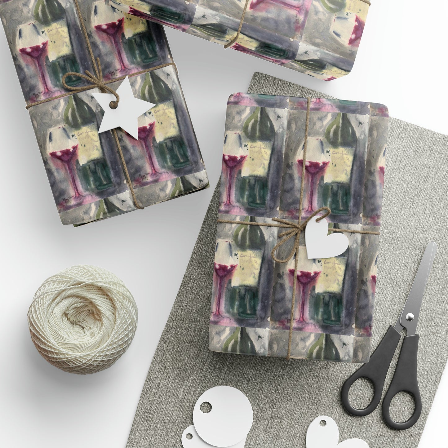 Loose Watercolor Wine Bottle and Glass (3 Sizes) Wrapping Papers