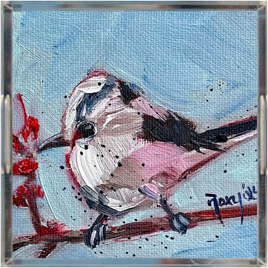 Fat Little Long Tailed Tit Bird- Acrylic Tray Square