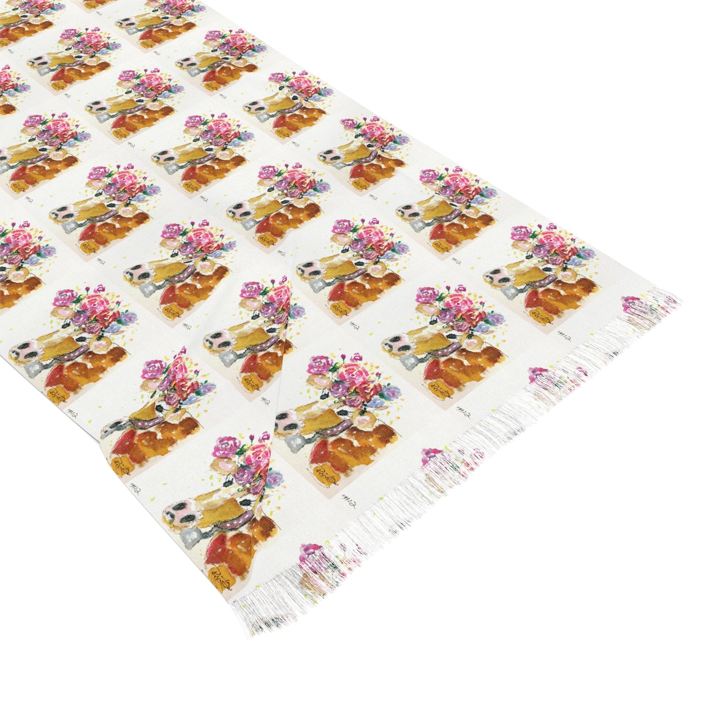 Colorful Scarf — Artistic Lightweight Neck Wrap- Cow 12-Adorable Cow with Crown of Roses