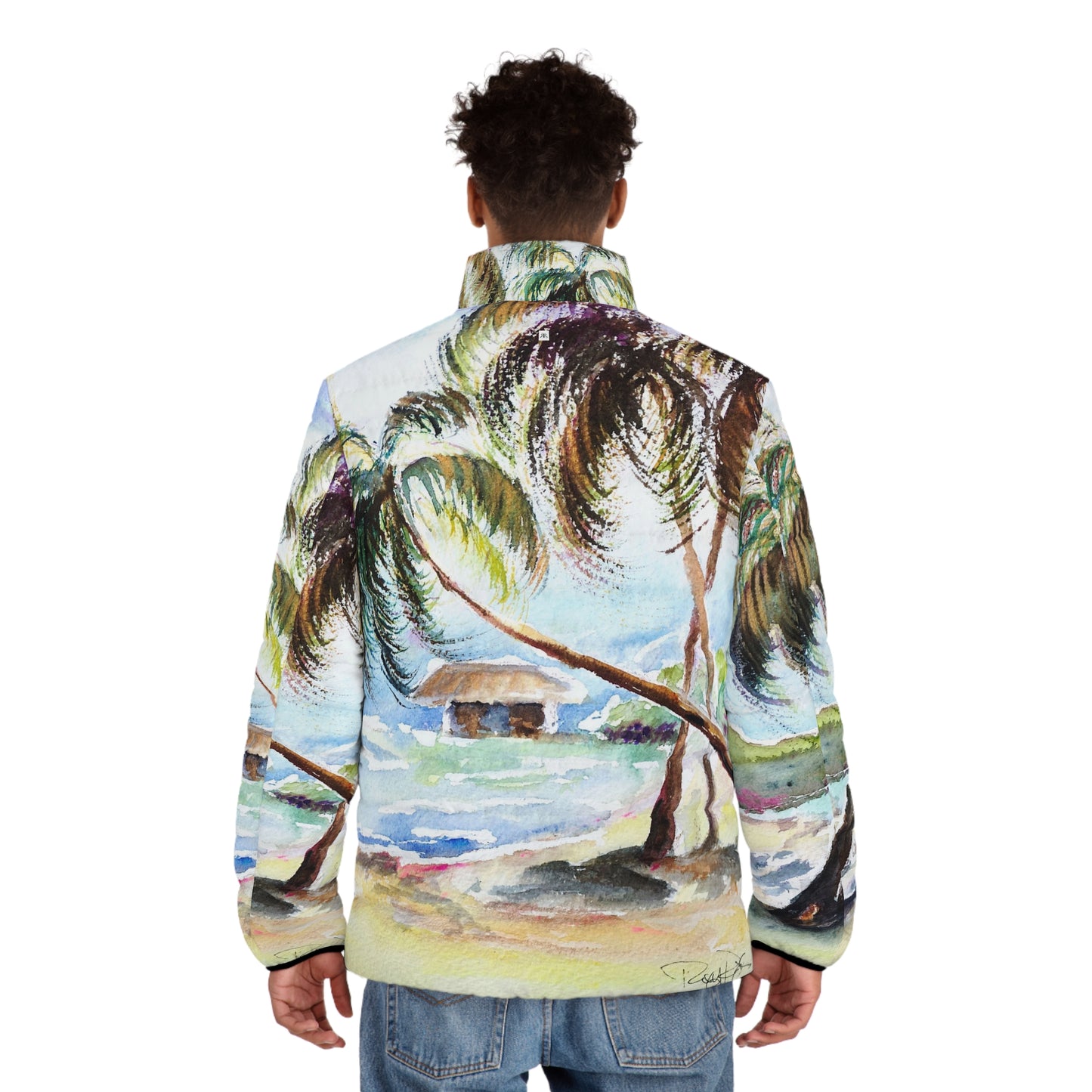 Men's Puffer Jacket - Roxy Rich Art, Unique Bright Colors-Hawaii Awaits