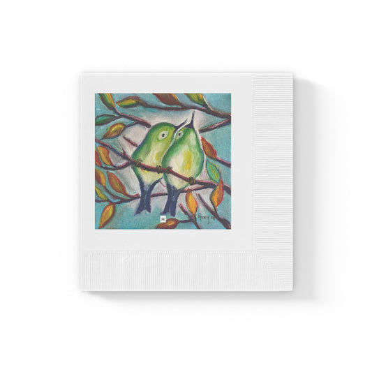 Cuddling Warblers-White Coined Napkins
