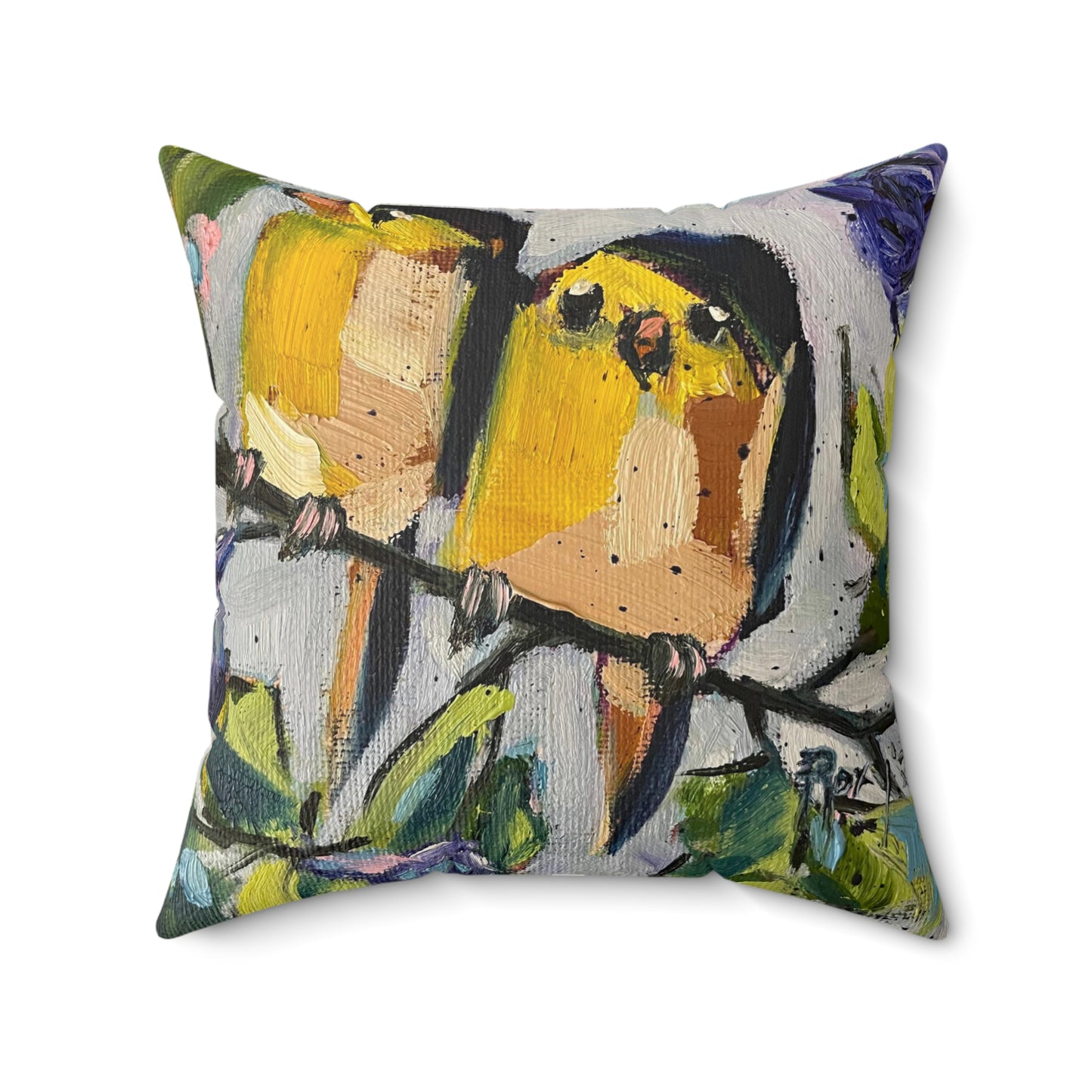 Morning Glory Goldfinches Indoor Spun Polyester Square Pillow