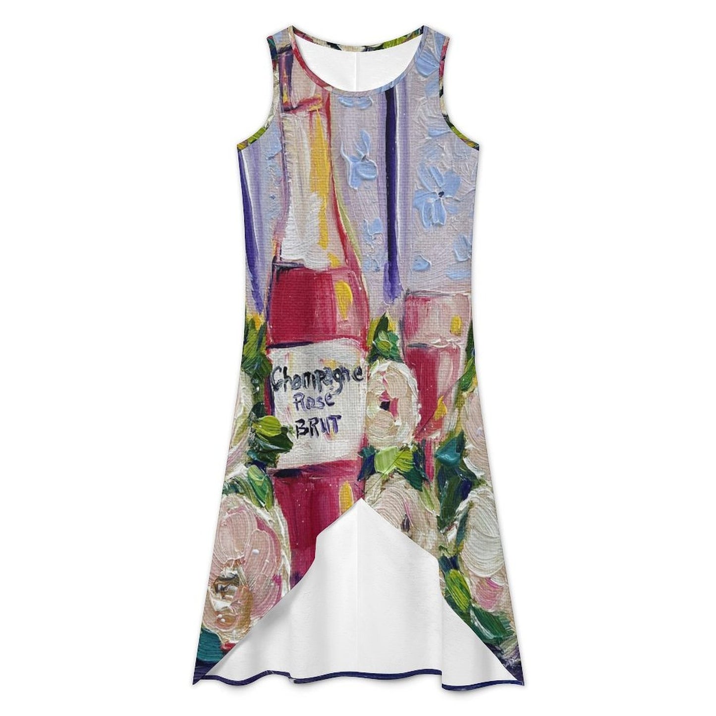 Pink Champagne and Peonies Asymmetrical Dress Sleeveless High-Low Hem Dress