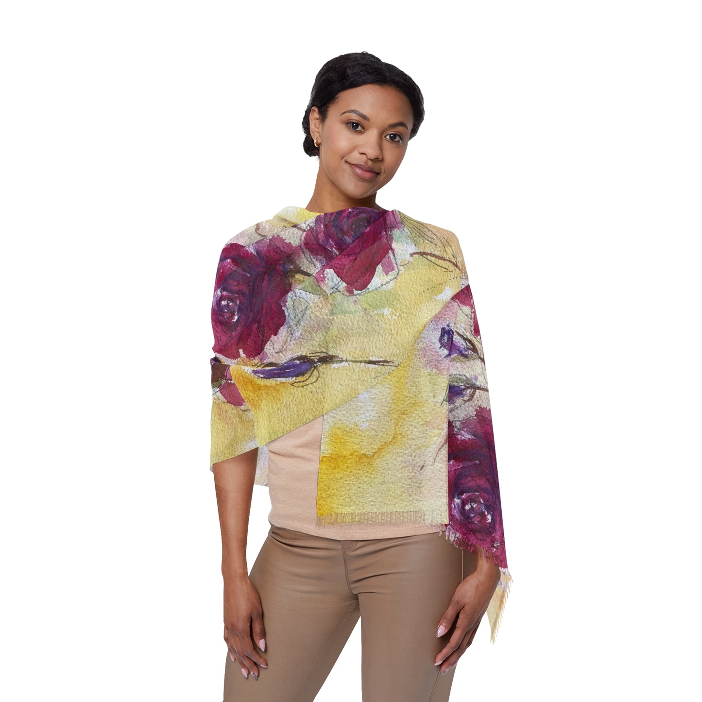 Colorful Scarf — Artistic Lightweight Neck Wrap- Fluffy Red Roses