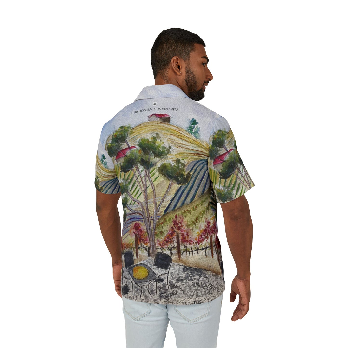 Men's Hawaiian Camp Shirt -Patio View -Gershon Bachus Vintners