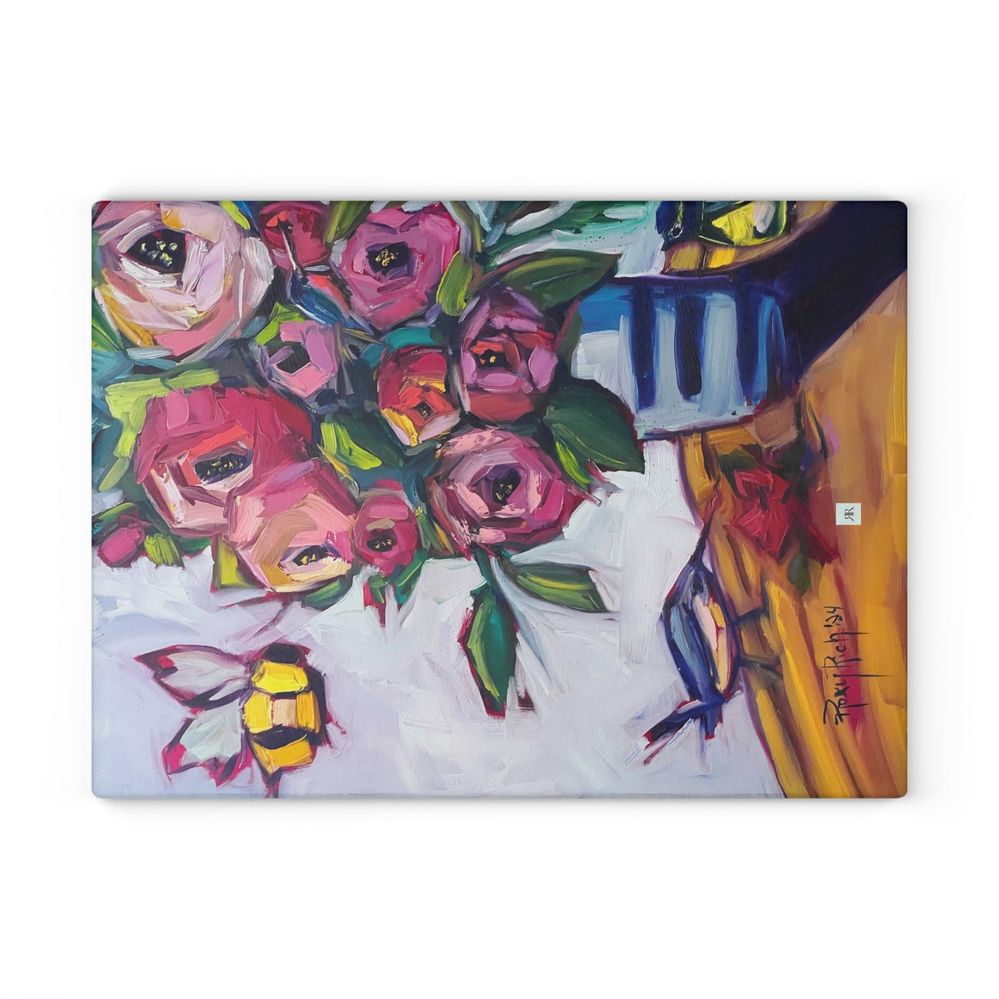 Bee Blooms Glass Cutting Board