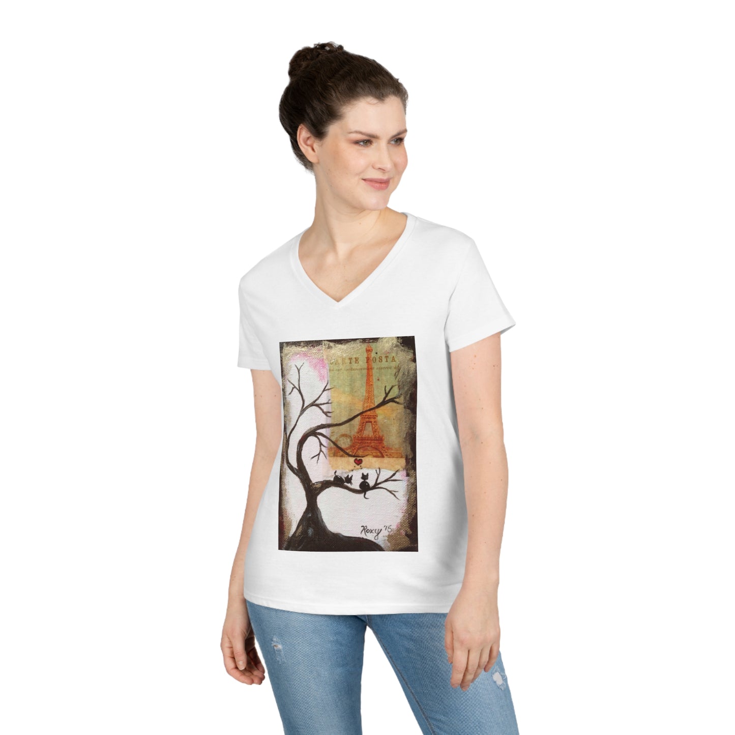 Even Cats Love Paris! Ladies' V-Neck T-Shirt