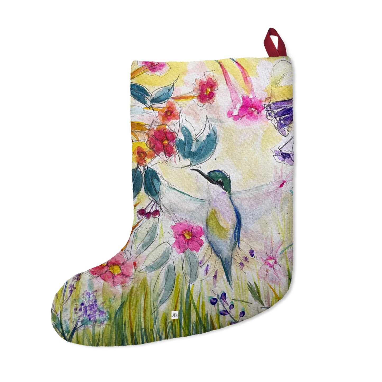 Hummingbird in a Tube Flower Garden Colorful Christmas Stocking