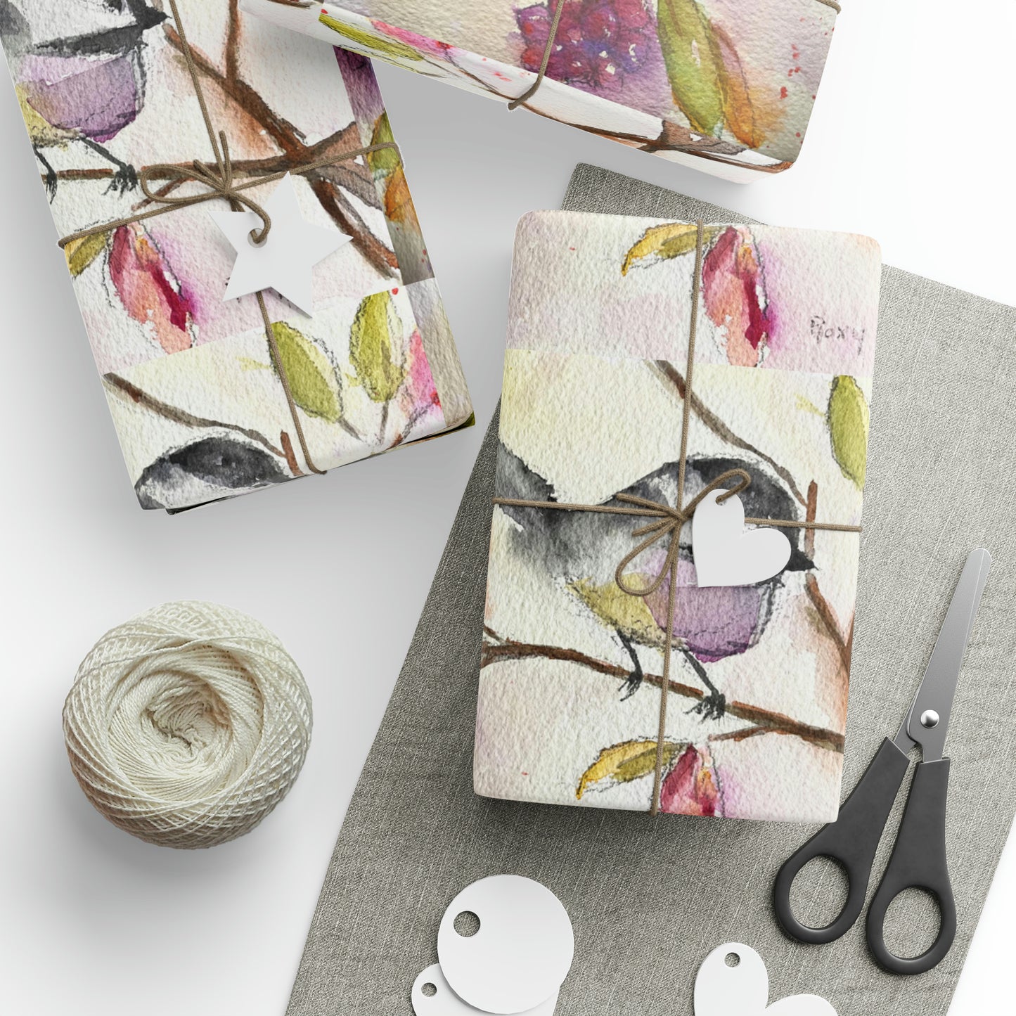 Elegant Chickadee in a Berry Tree (3 Sizes) Wrapping Papers