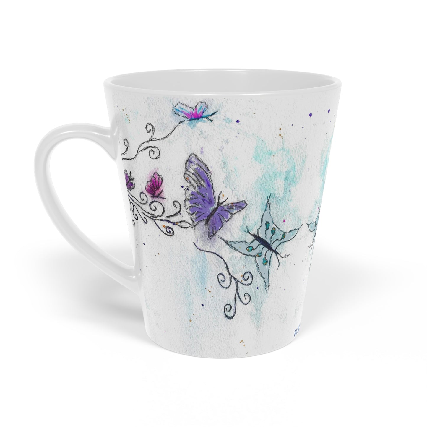 Taza con leche con diseño de besos de sirena y mariposa, 12 oz