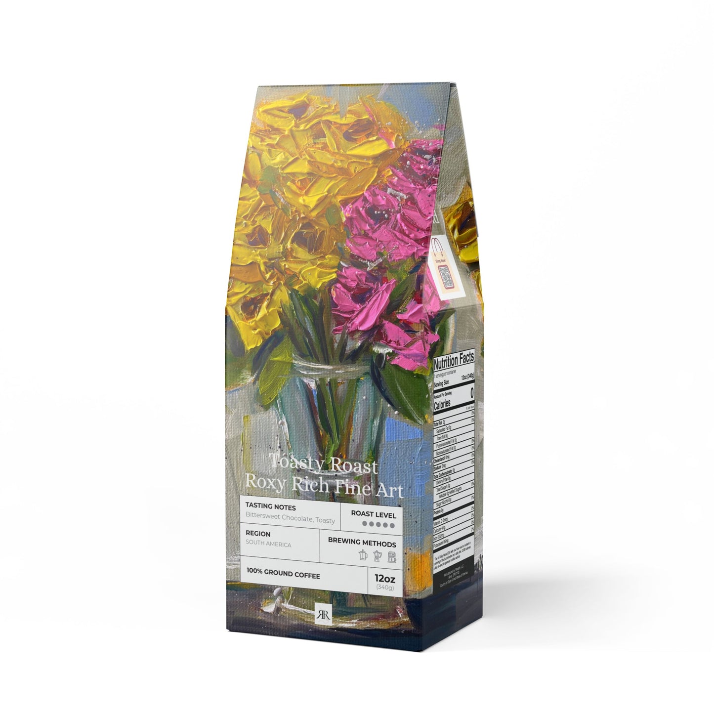 Rosas rosadas y amarillas: café tostado tostado, bolsa de 12,0 oz