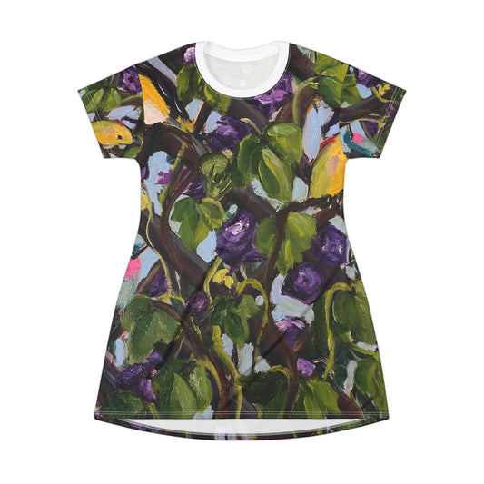 T-Shirt Dress -Birds on the Lattice