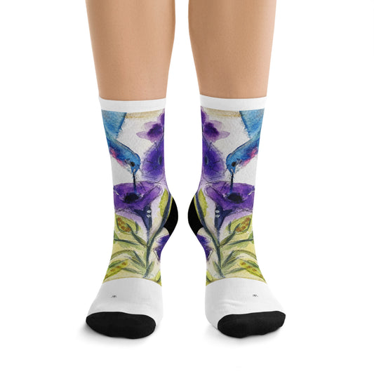 Colibri avec des fleurs en tube violet Chaussettes