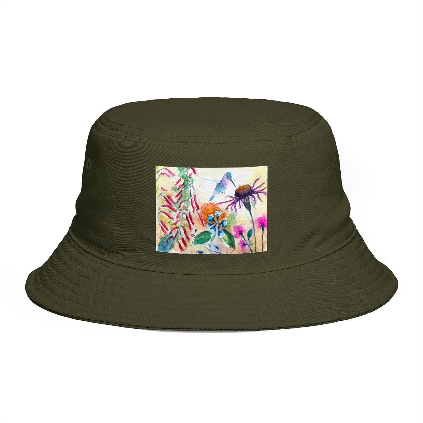Roxy Rich Fine Art -Hummingbird Garden - Stylish Durable Bucket Hat