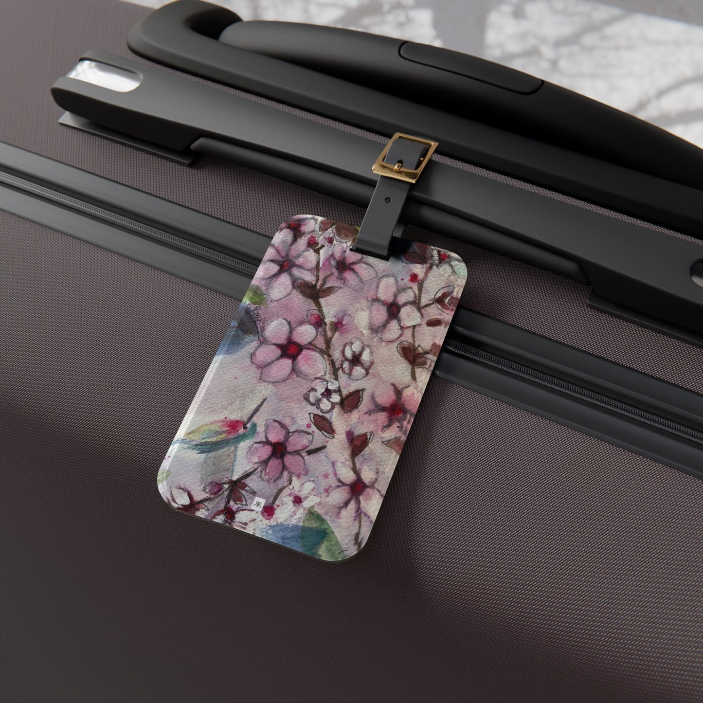 Hummingbird in Cherry Blossoms Luggage Tag
