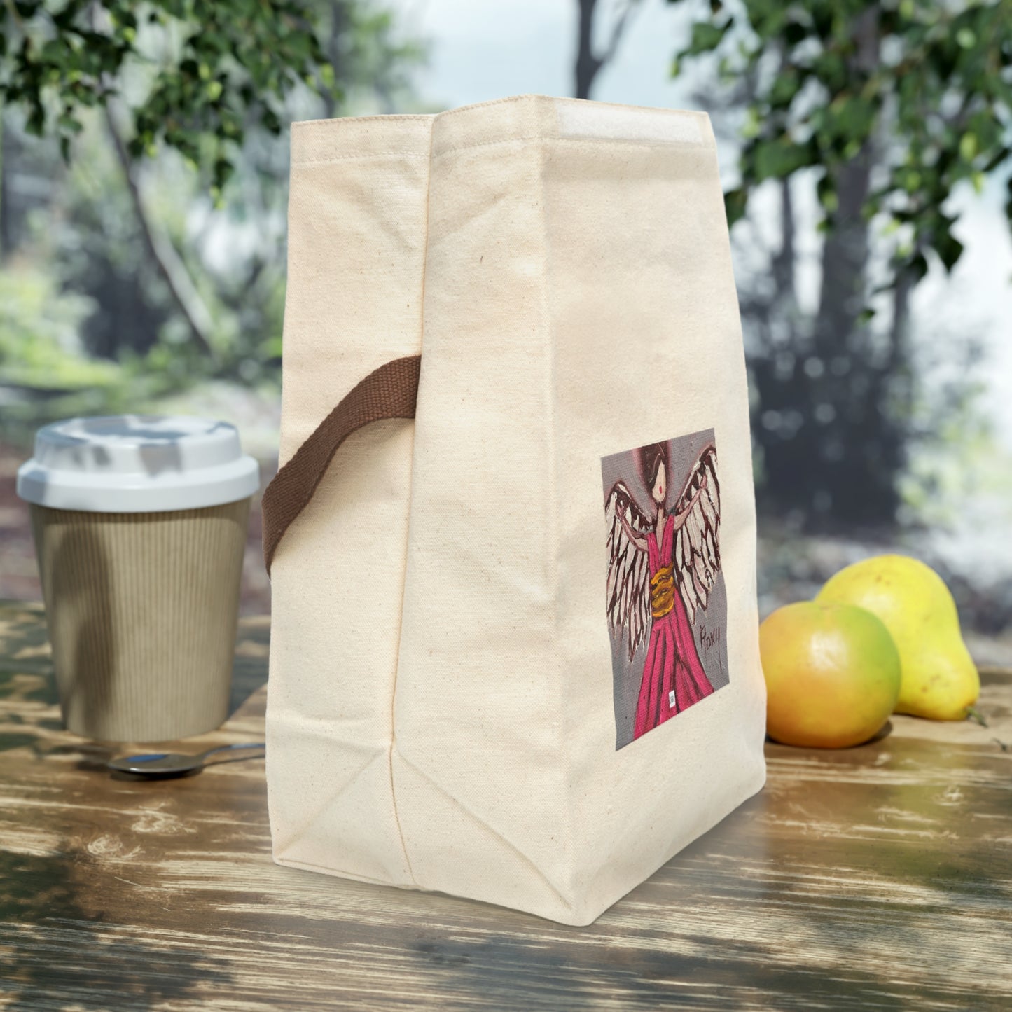 Pink Angel Canvas Lunch Bag with Strap