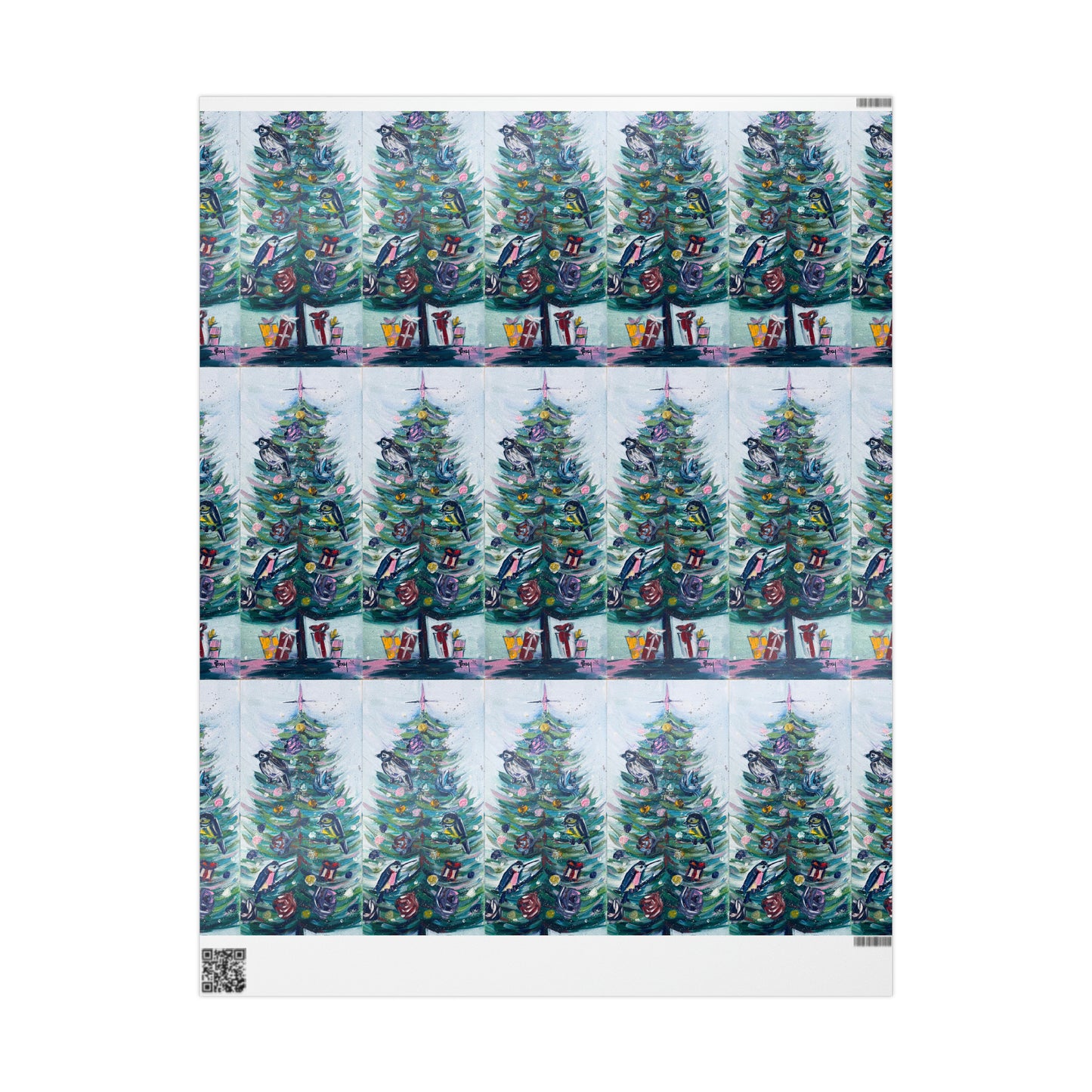 Festive Feathers Birds in a Christmas Tree (3 Sizes) Wrapping Papers