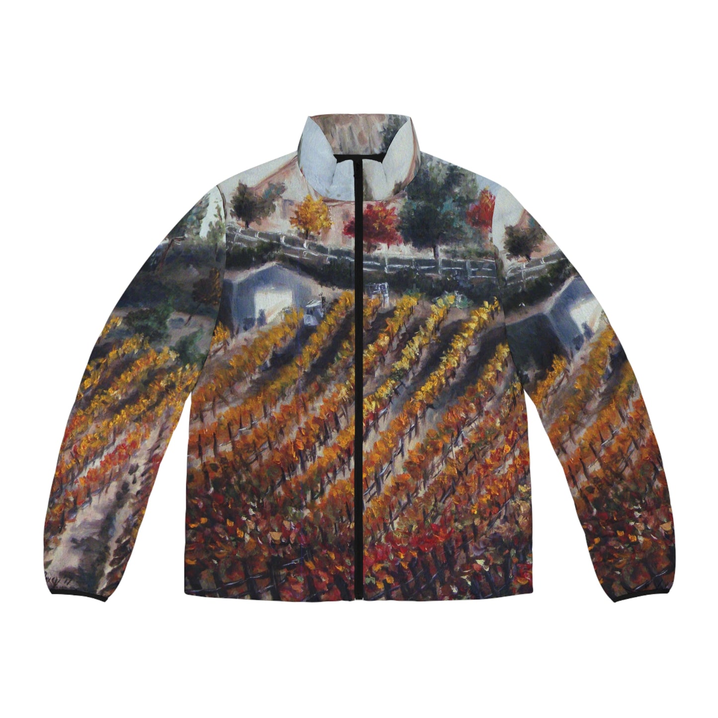 Men's Puffer Jacket - Roxy Rich Art, Unique Bright Autumn Vines