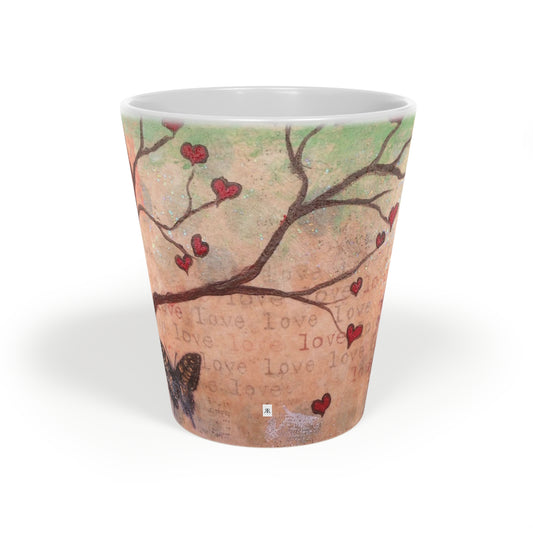 Tasse à café au lait avec arbre en forme de cœur et de fée papillon, 12 oz