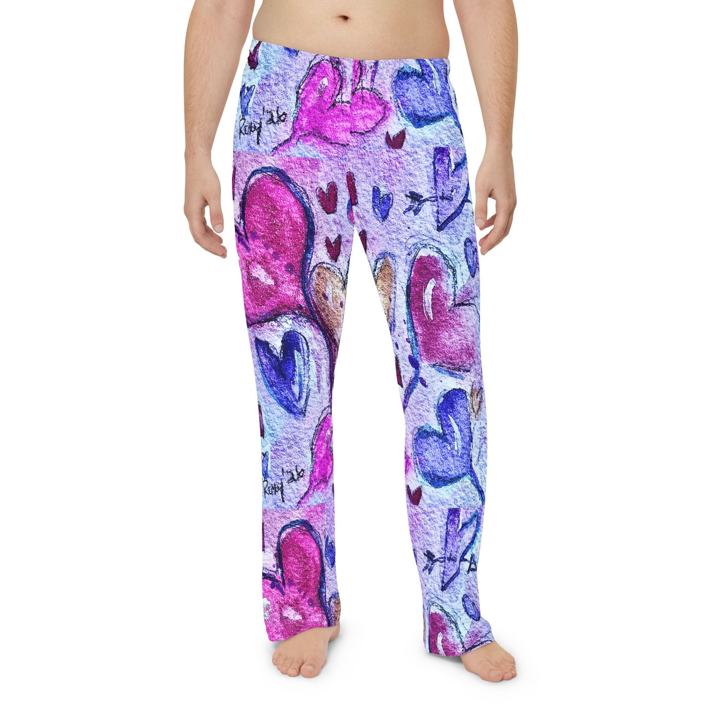 Men's Pajama Pants - Floating Hearts Parade-Fun Valentine Boyfriend Hubby Anniversary Gift