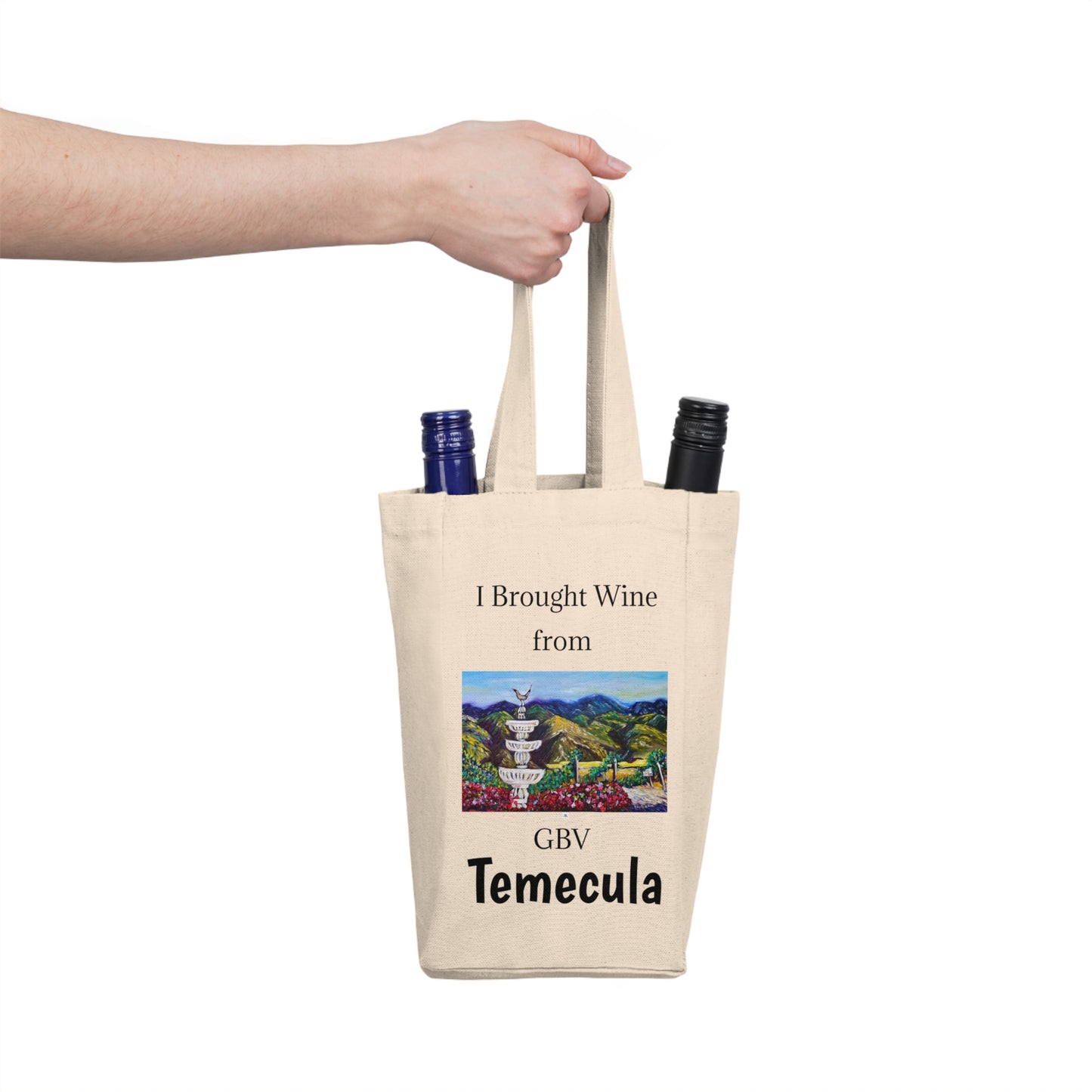 "I Brought Wine from GBV Temecula" Double Wine Tote Bag featuring Fountain Vista  painting