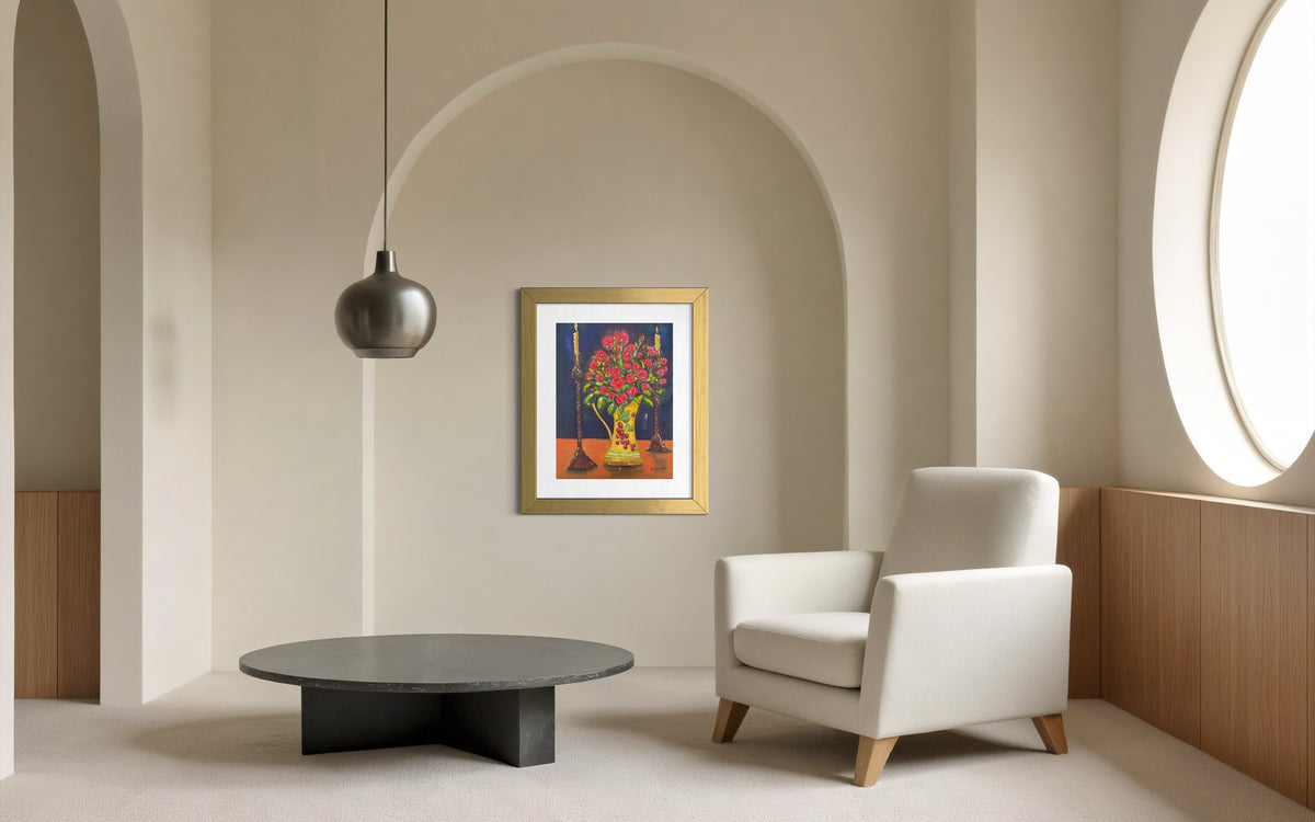 Candlelit Corals-Original Oil Painting Framed