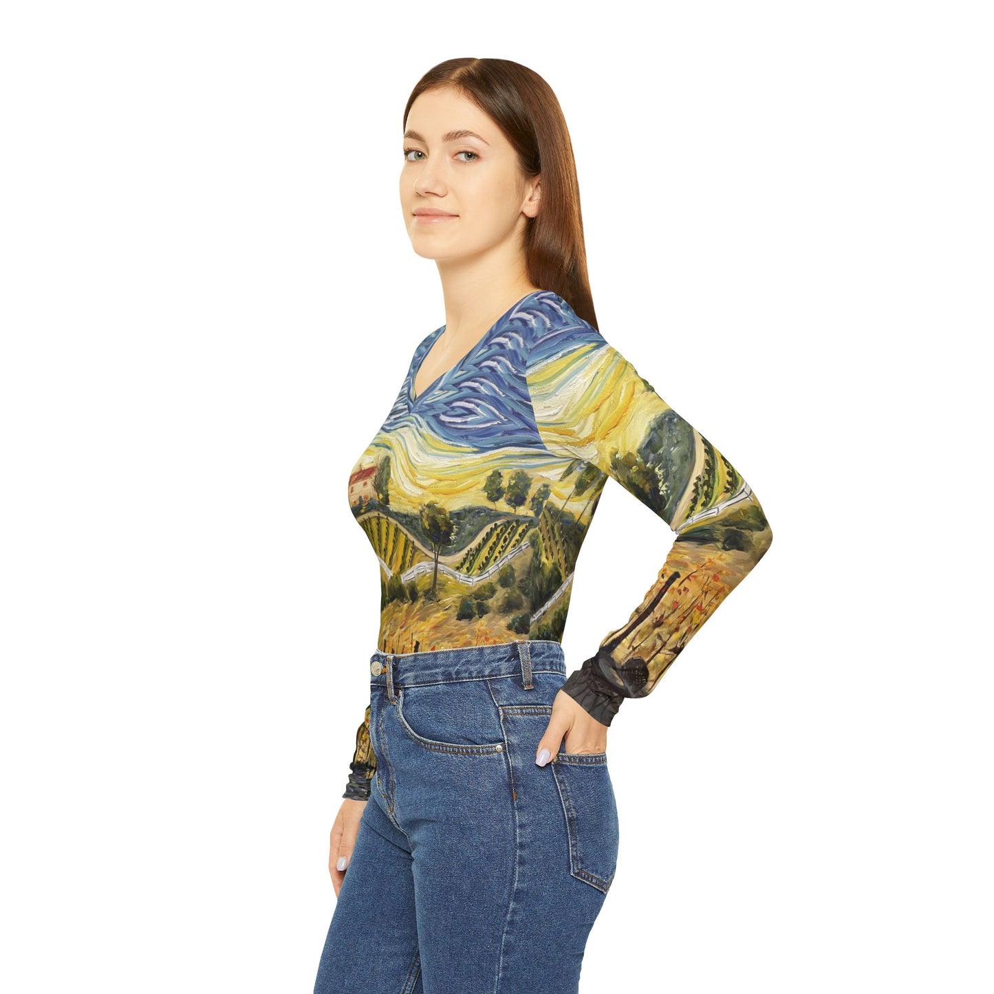 Long Sleeve Shirt-Sunset at the Villa GBV - V-neck Women's