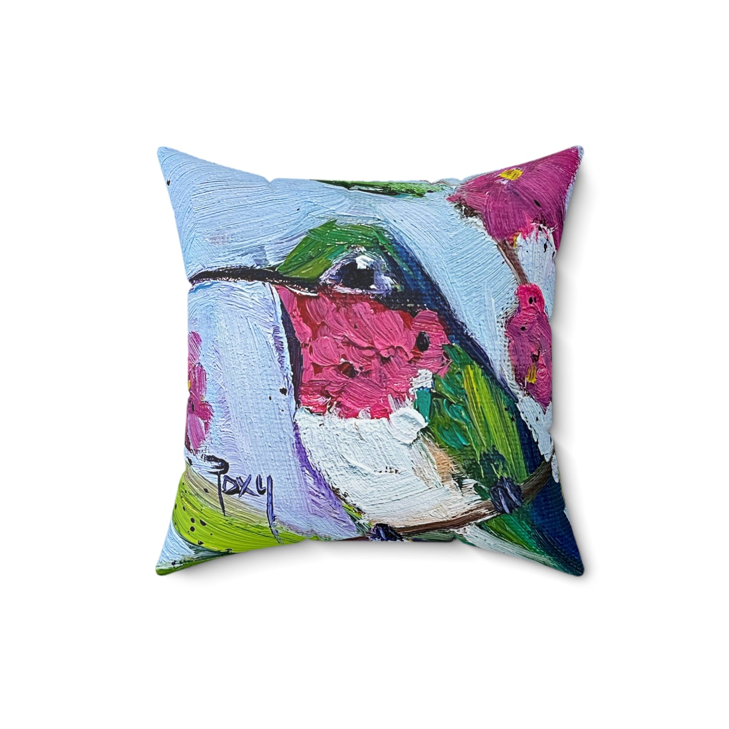 Pink Pretties Hummingbird Indoor Spun Polyester Square Pillow