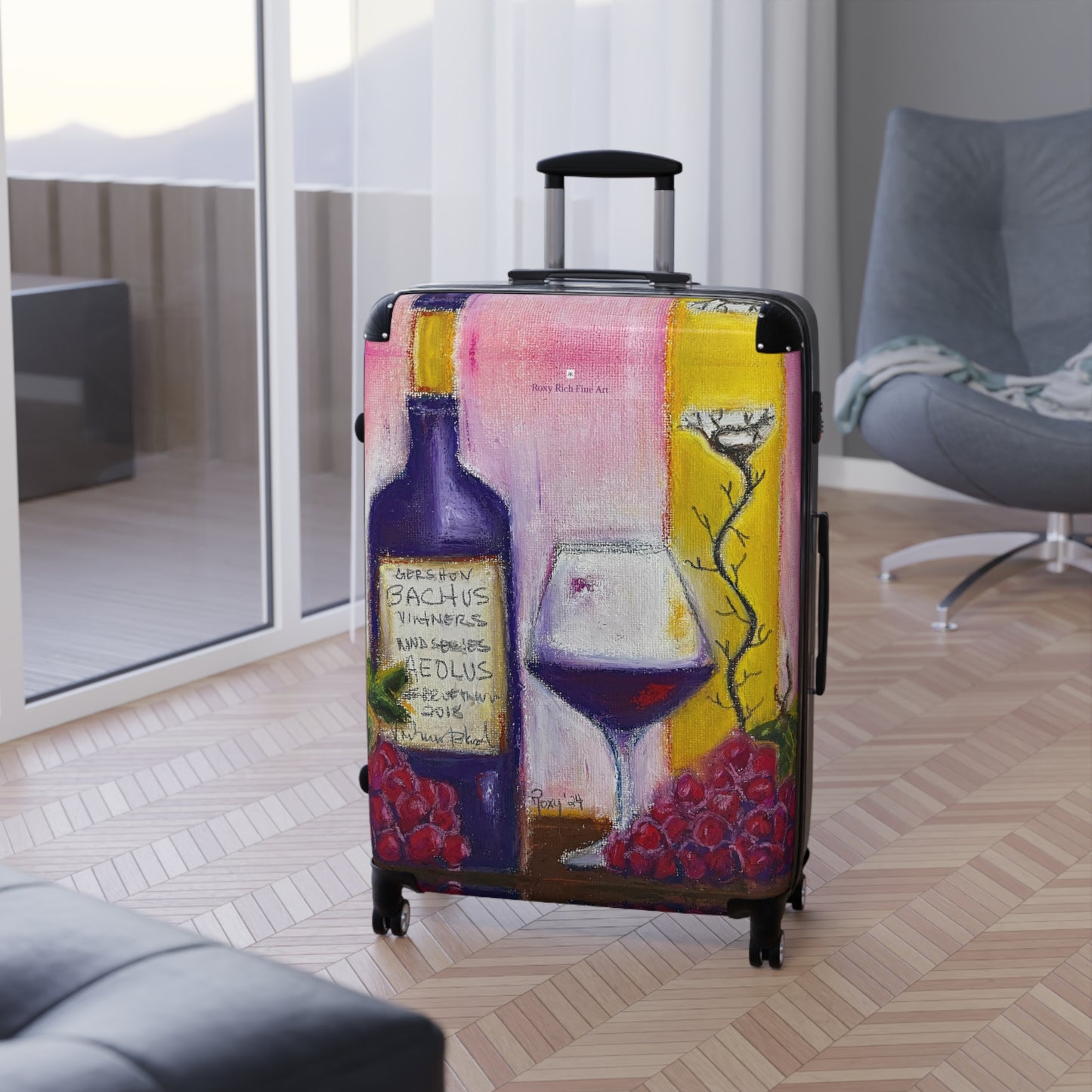 Suitcase Set Lightweight Carry On -"Aeolus"-GBV- Temecula Winery Souvenir Roxy Rich Artwork