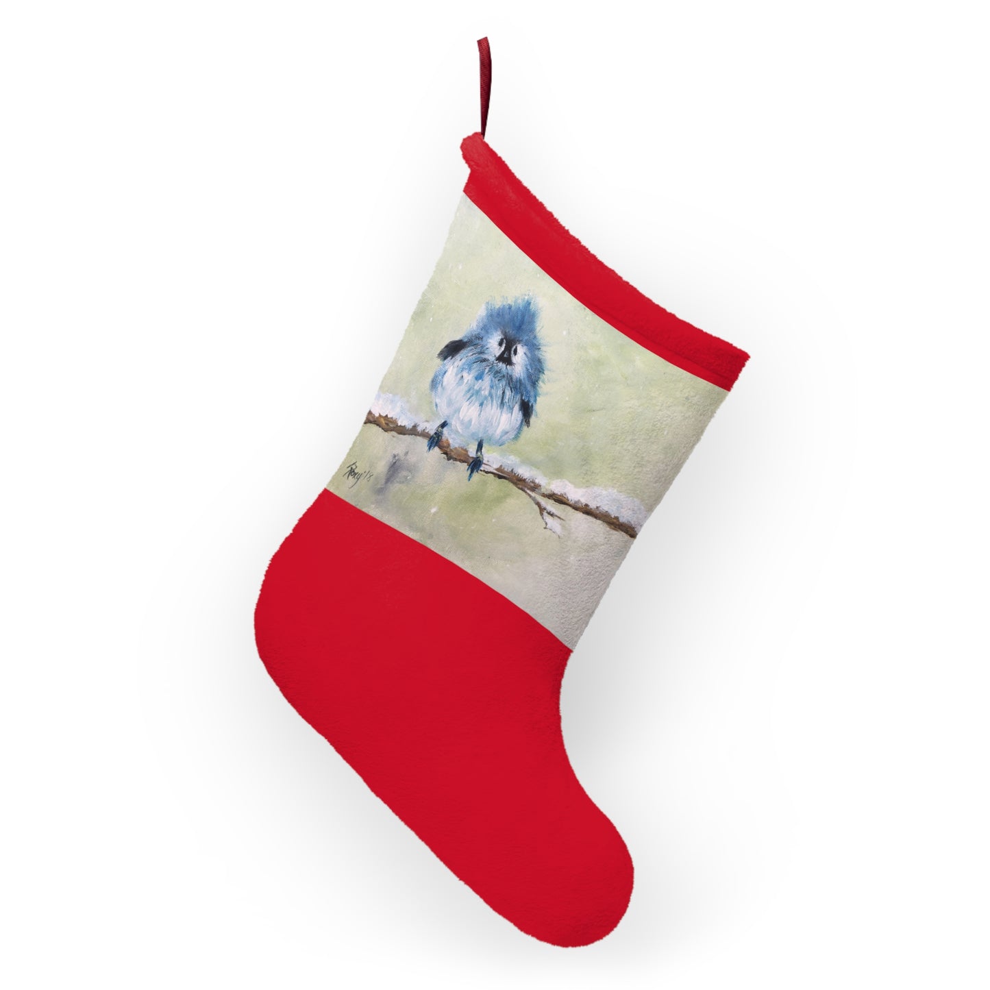 Adorable Fluffy Mountain Bluebird in Snow Christmas Stocking