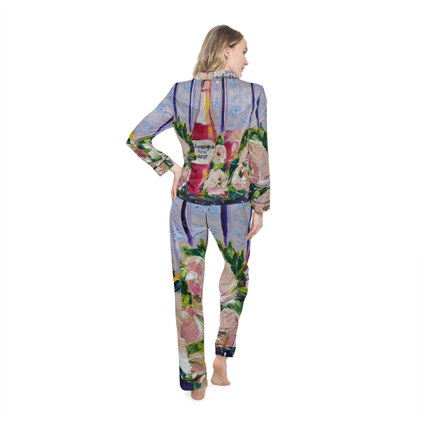 Satin Pajamas - Pink Champagne and Peonies