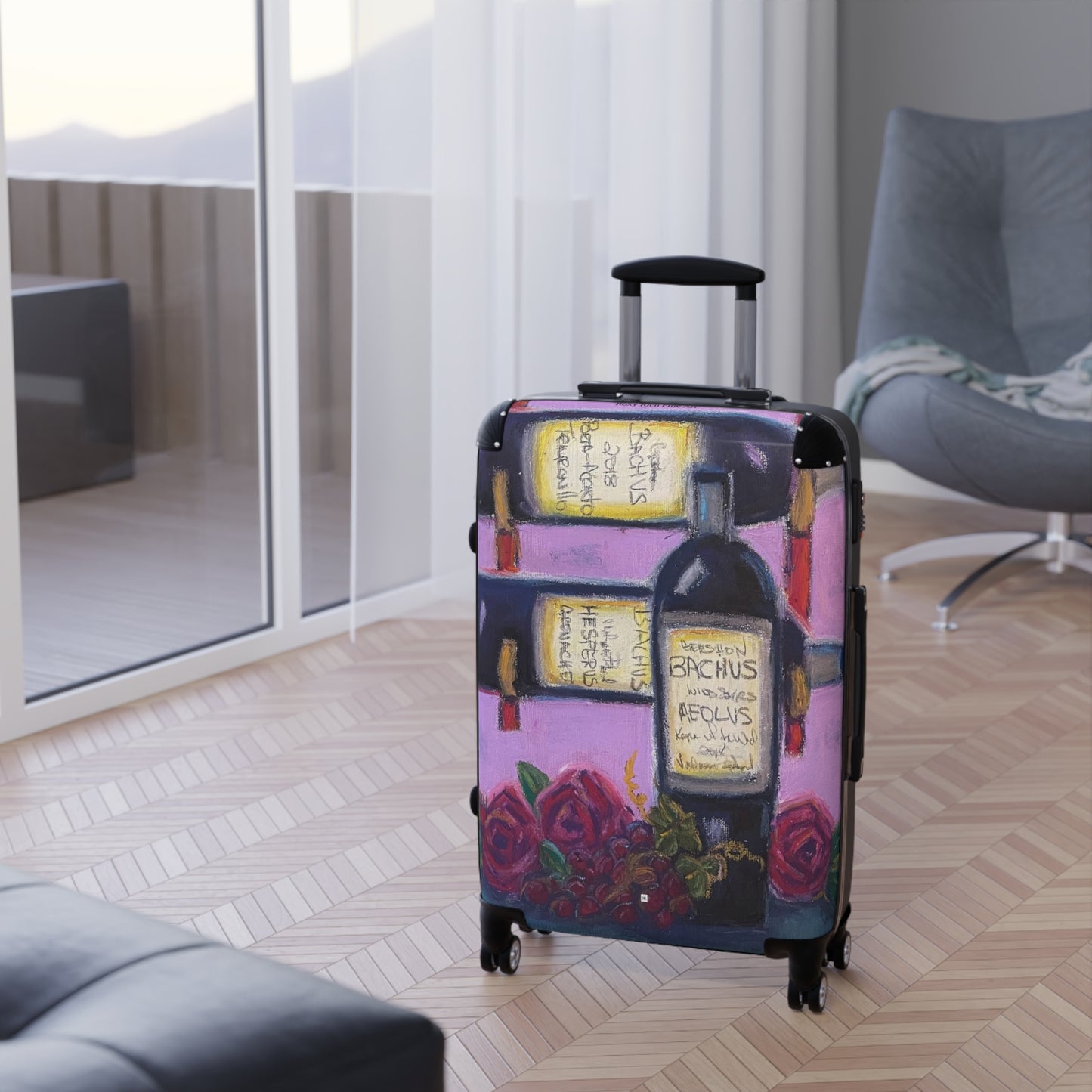 Suitcase Set Lightweight Carry On Gershon Bachus Vintners Temecula Winery Souvenir Roxy Rich Artwork