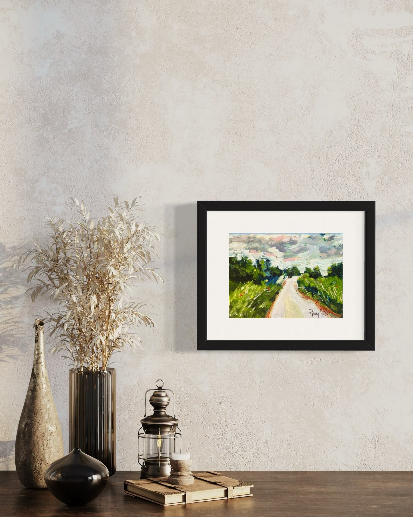 Lush Life -Driving through Cotswolds-Original Oil Painting 6x8 Framed