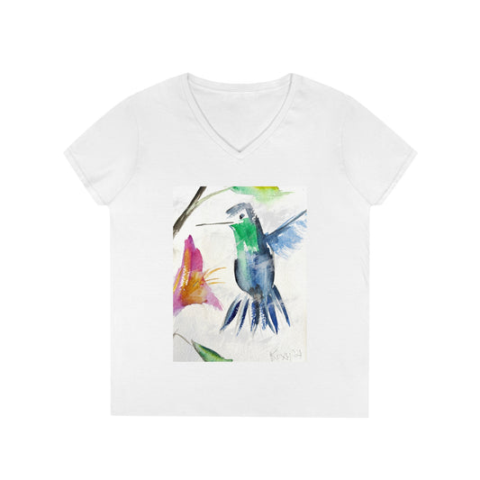 T-shirt col V pour femme Colibri bleu