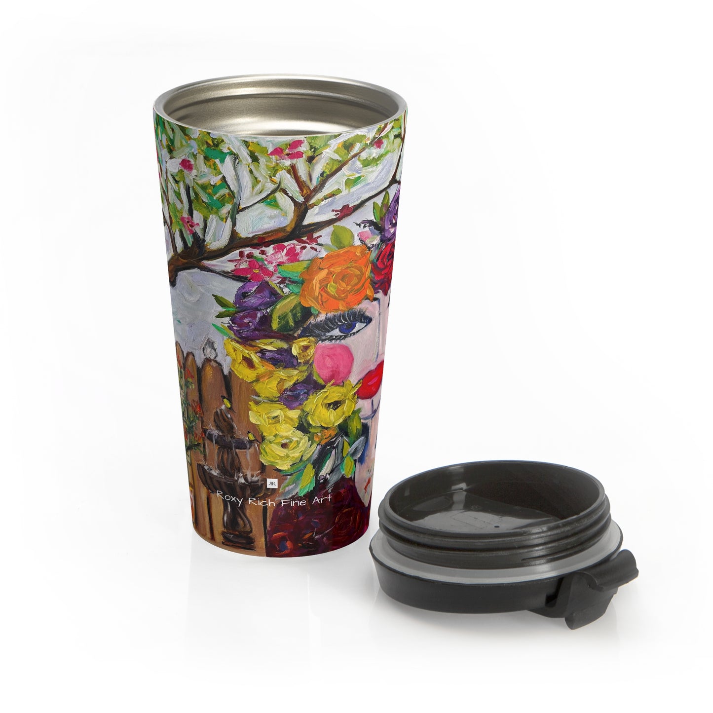 Tasse de voyage en acier inoxydable oiseaux et fleurs