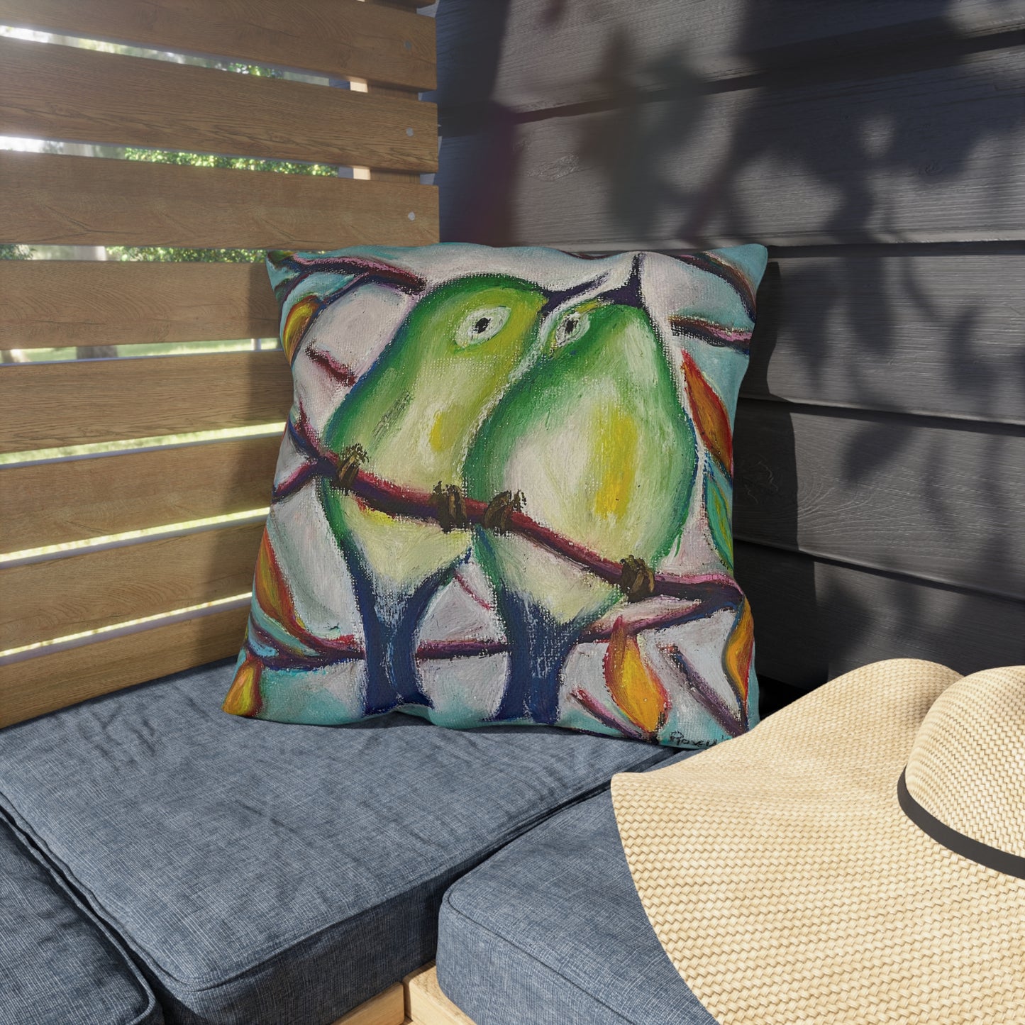 Cuddling Warblers Outdoor Pillows