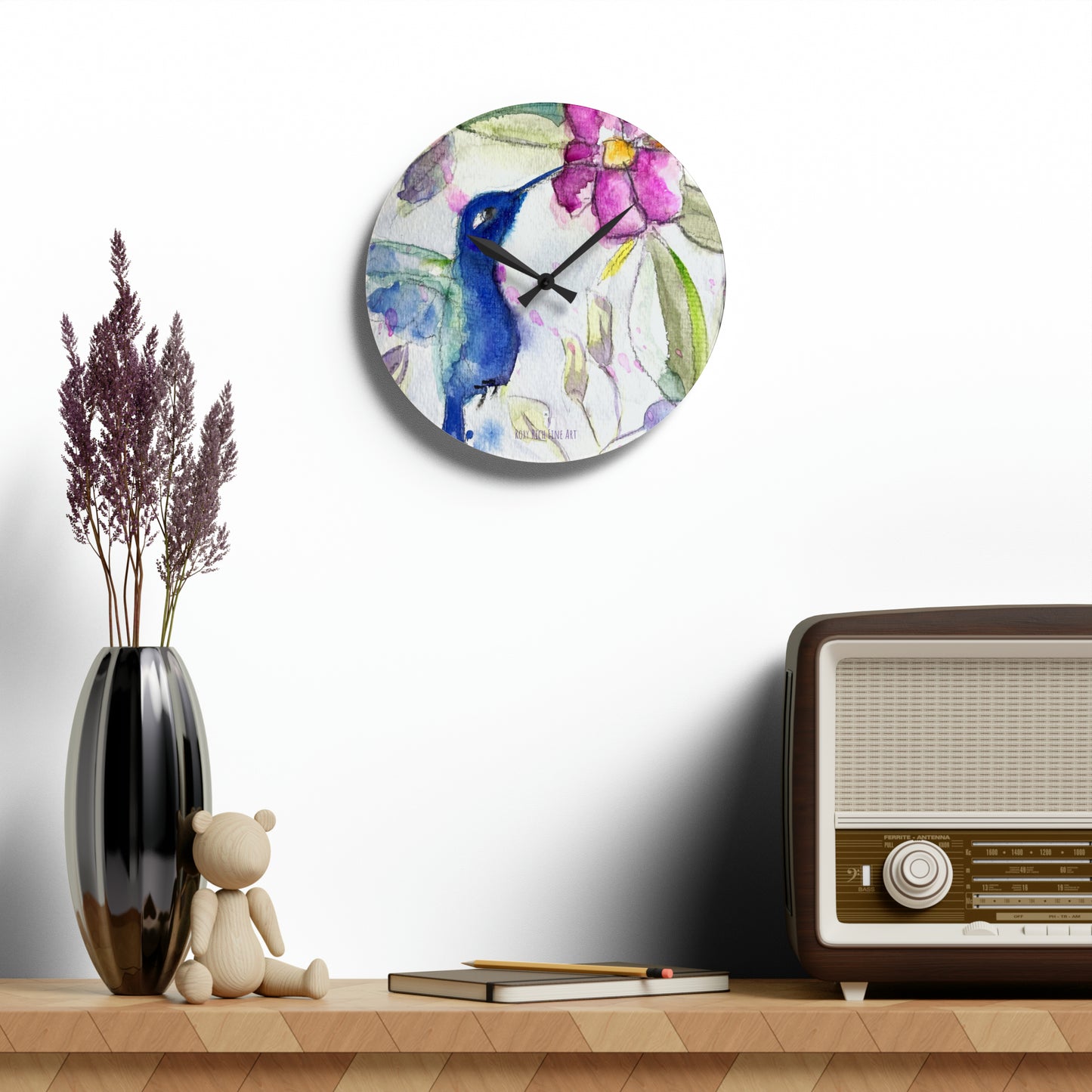 Reloj de pared acrílico colibrí en primavera 