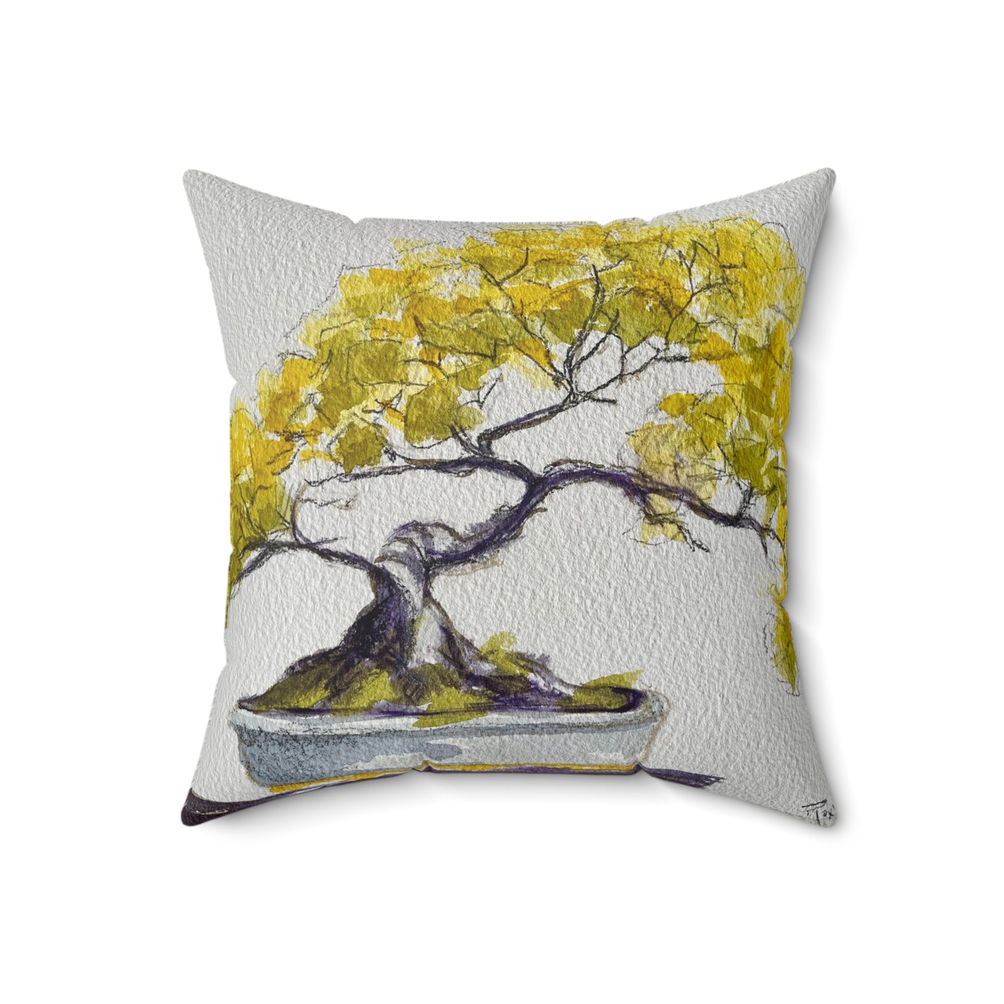 Yellow Bonsai Indoor Spun Polyester Square Pillow