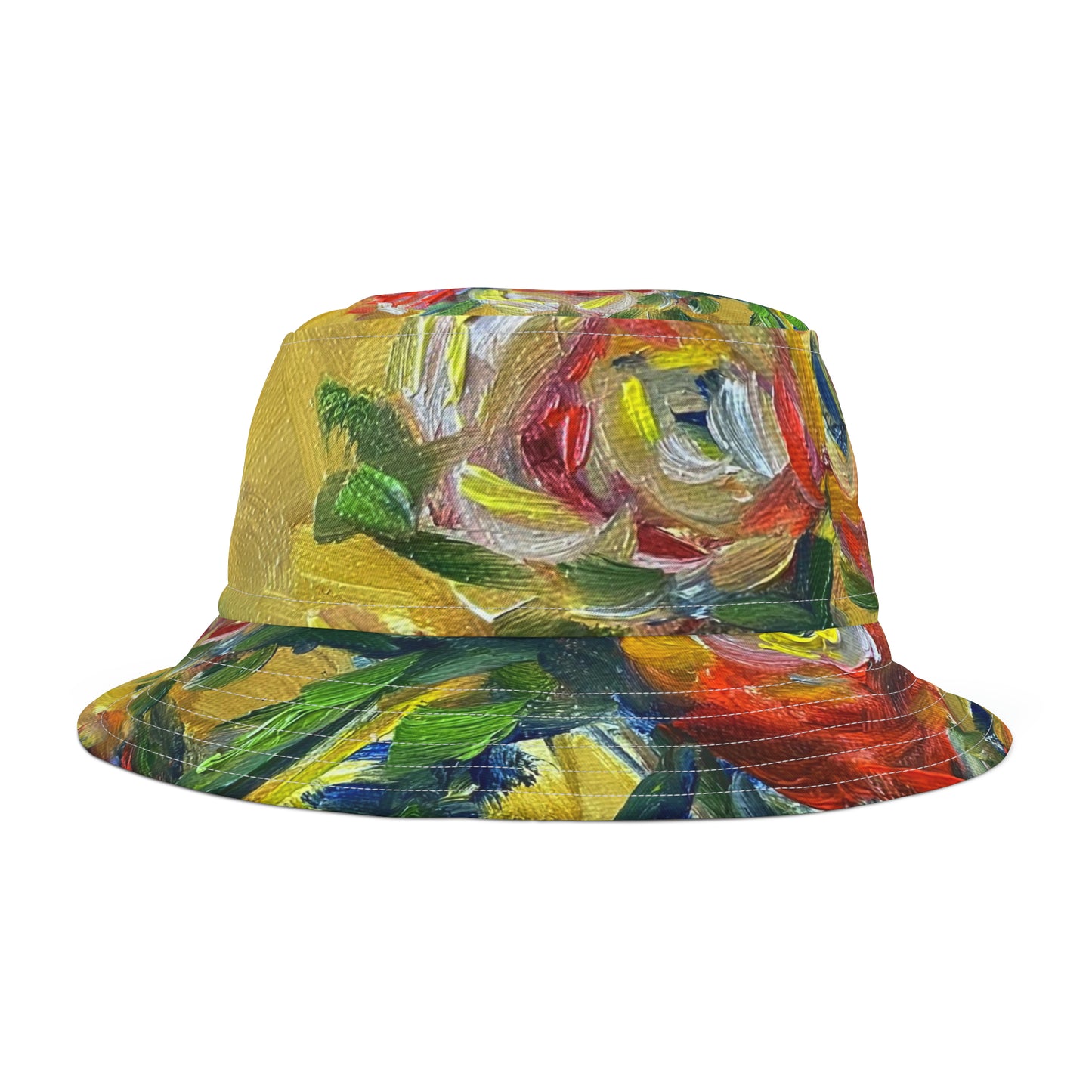 Gorro de pescador con ranúnculas naranjas abstractas