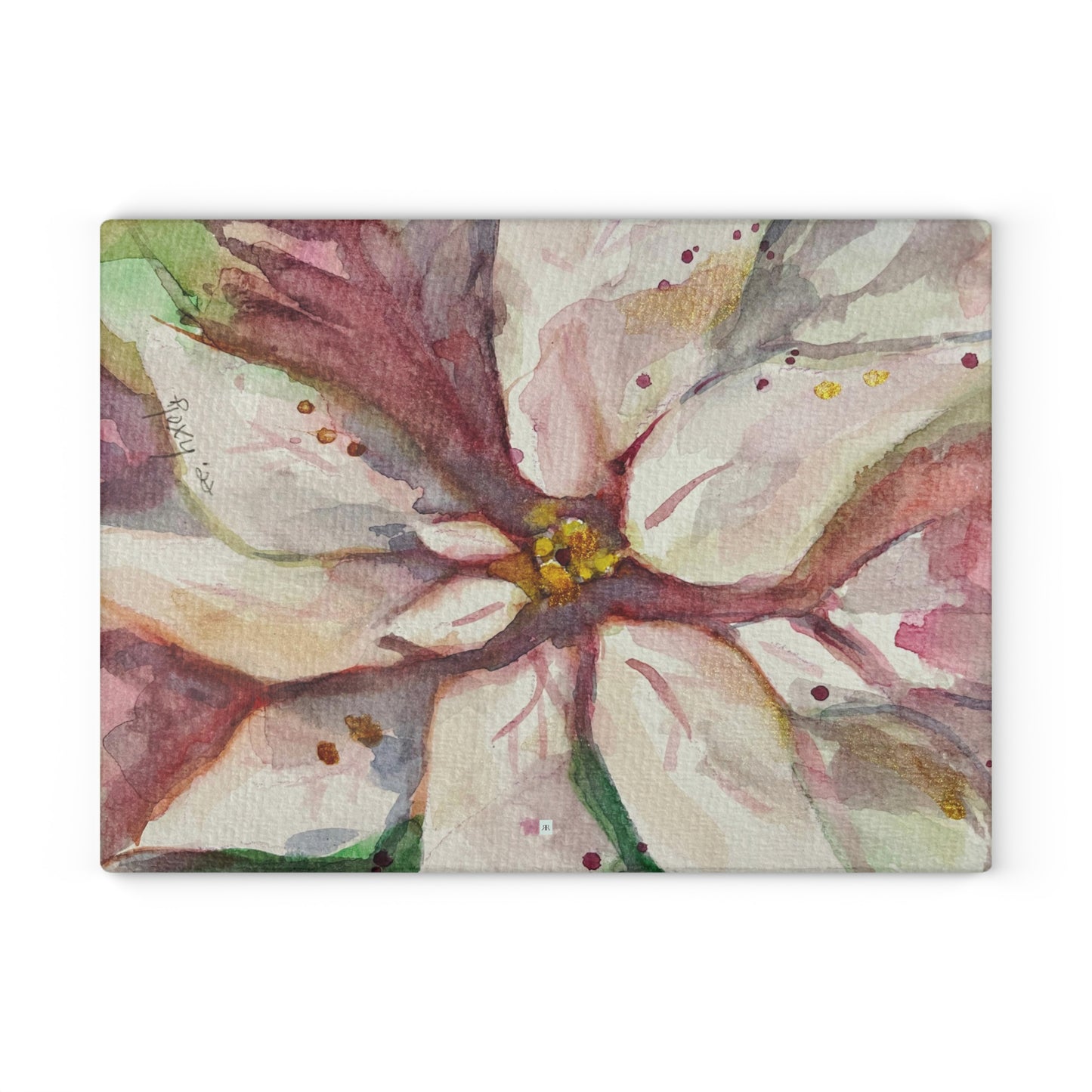 White Poinsettia Glass Cutting Board